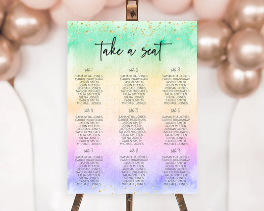 Editable Rainbow Seating Chart Pastel Seating Chart Colorful Pastel Watercol