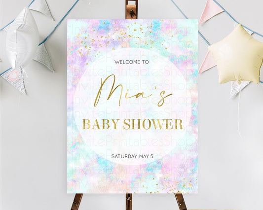 Editable Pastel Baby Shower Welcome Sign Pastel Rainbow Welcome Sign Colorfu