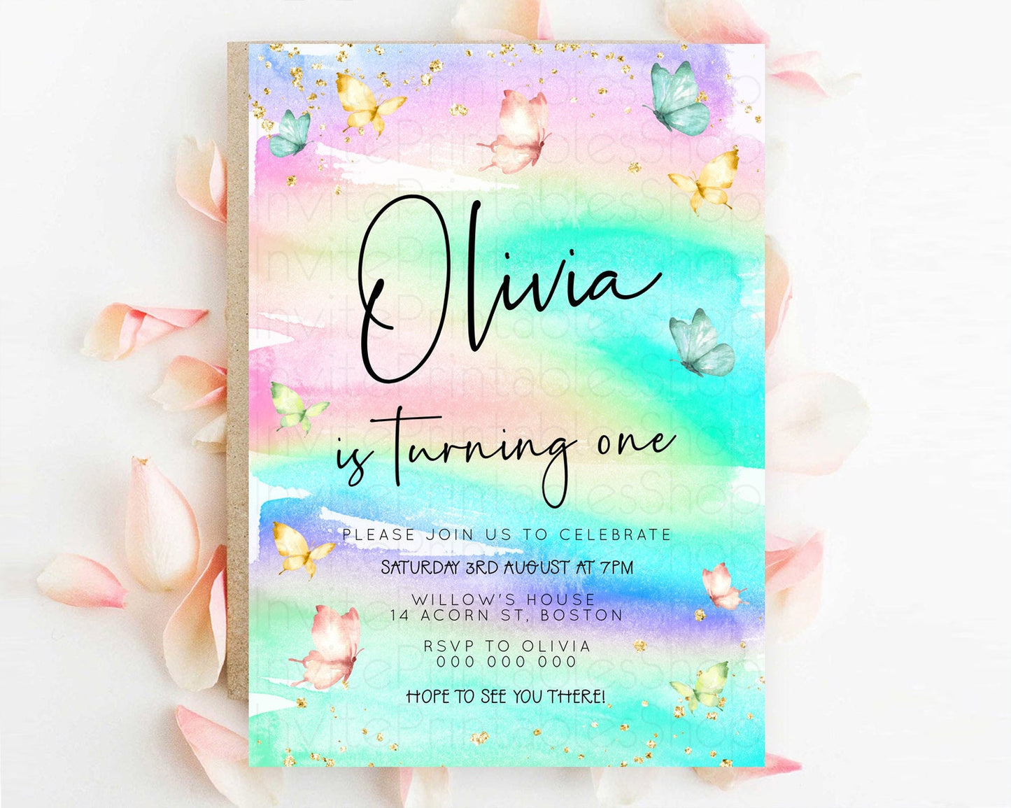 Pastel Butterfly Birthday Invitation Butterfly Birthday Invitation Whimsical Butterfly Enchanted Garden 1st 2nd Birthday Invitation D23167