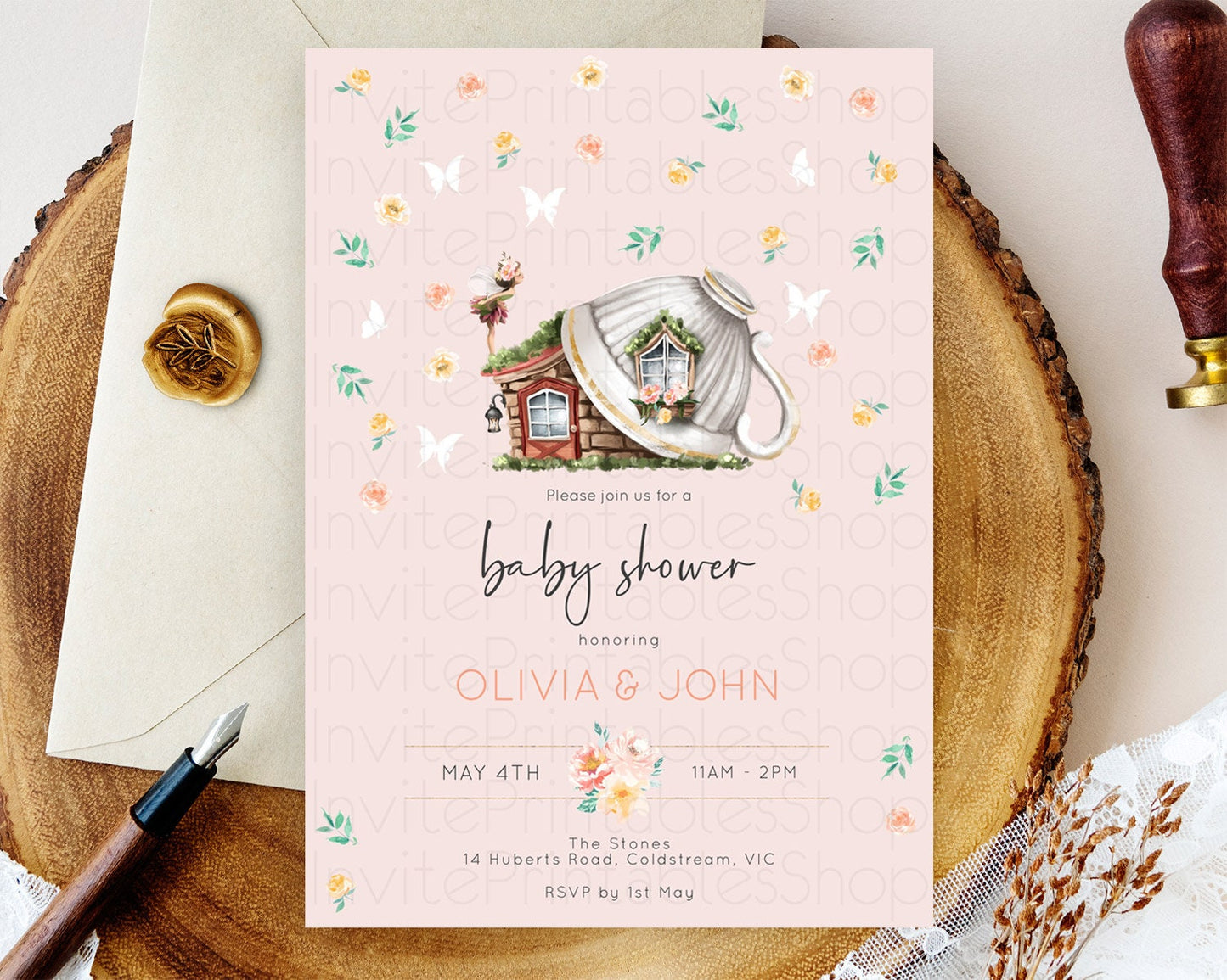 Fairy Baby Shower Invitation Pastel Fairy Invites Fairy Tea Party Fairy Garden Theme Secret Garden Enchanted Garden Floral Butterfly D10384