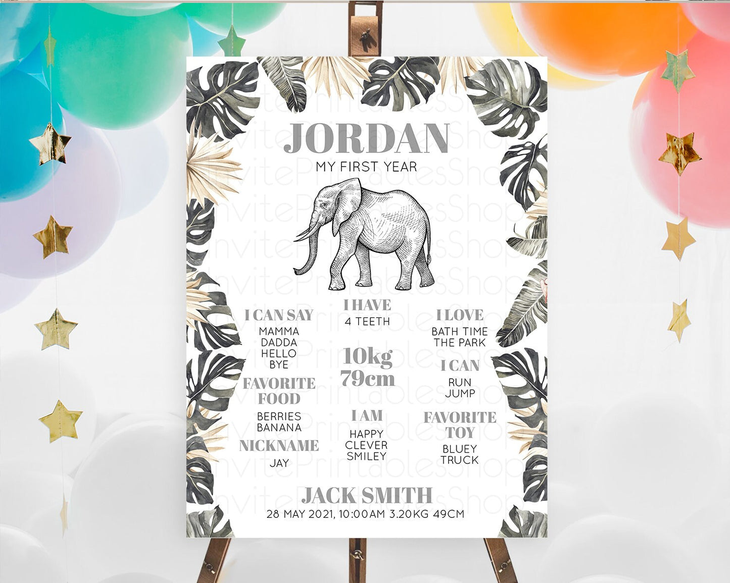 Elephant First Birthday Milestone Board Elephant Milestone Poster One Wild Year Safari Adventure Elephant Zoo Birthday Welcome Sign D10806