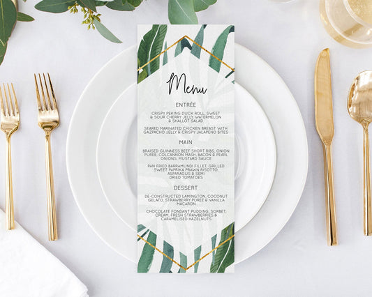 Editable Tropical Menu Template Tropical Menu Palm Leaf Fern Table Decor Fra