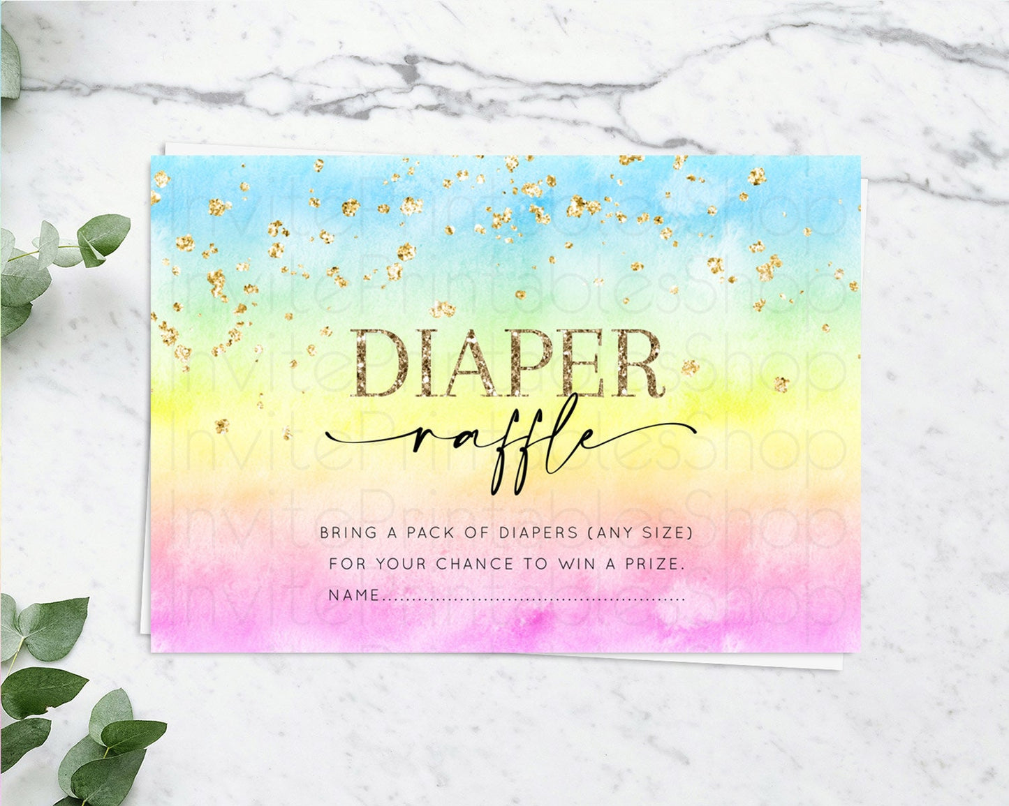 Pastel Diaper Raffle Card Pastel Rainbow Diaper Raffle Insert Colorful Ombre Watercolor Diaper Ticket Confetti Glitter Raffle Game D10483