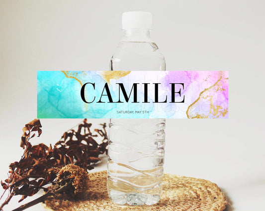 Editable Pastel Water Label Template Pastel Ombre Rainbow Watercolor Colorfu