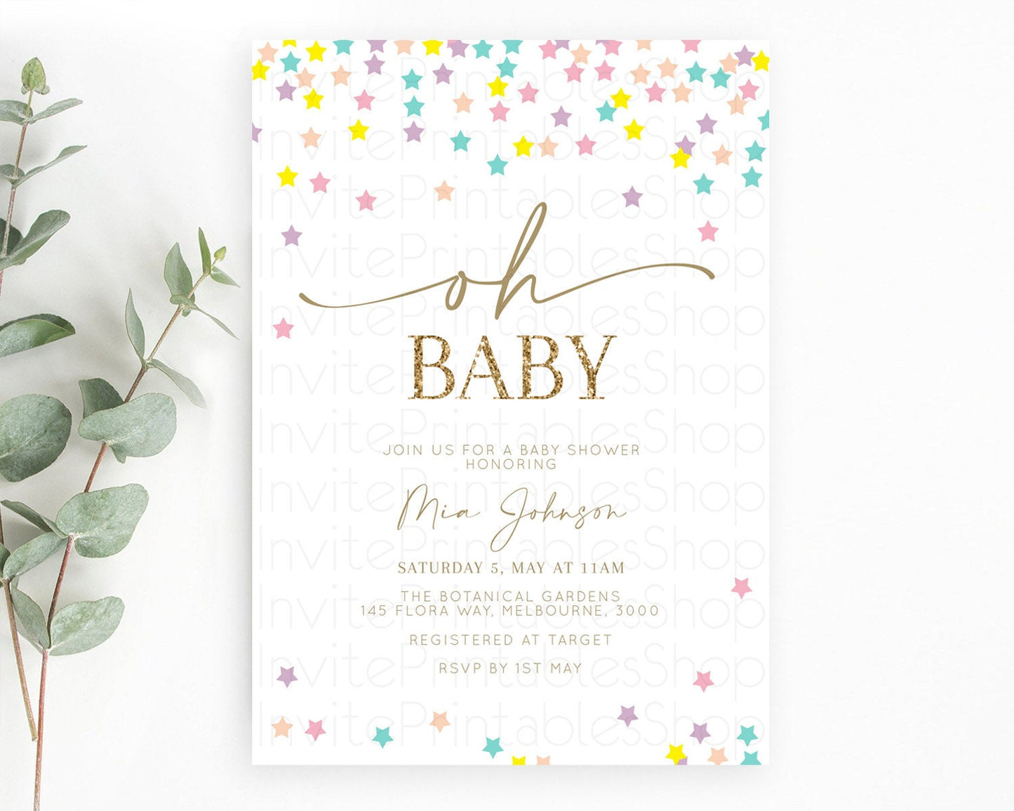 Editable Twinkle Star Baby Shower Invitation Pastel Twinkle Star Invitation