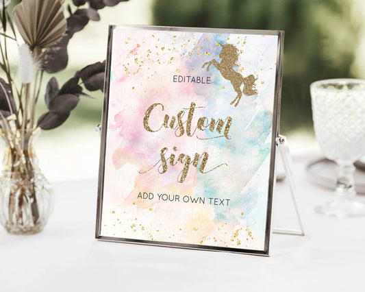 Editable Unicorn Rainbow Sign Pastel Unicorn Party Table Sign Decor Magical