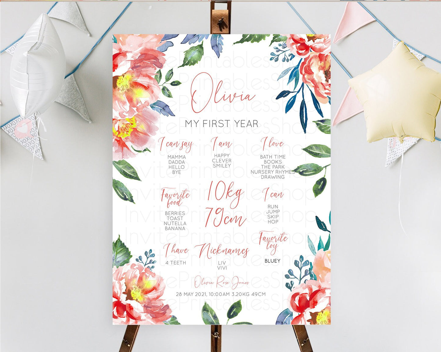 Secret Garden Milestone Board Wildflower First Birthday Milestone Poster Pastel Flowers Milestone Boho Wildflower 1st Birthday Sign D10751