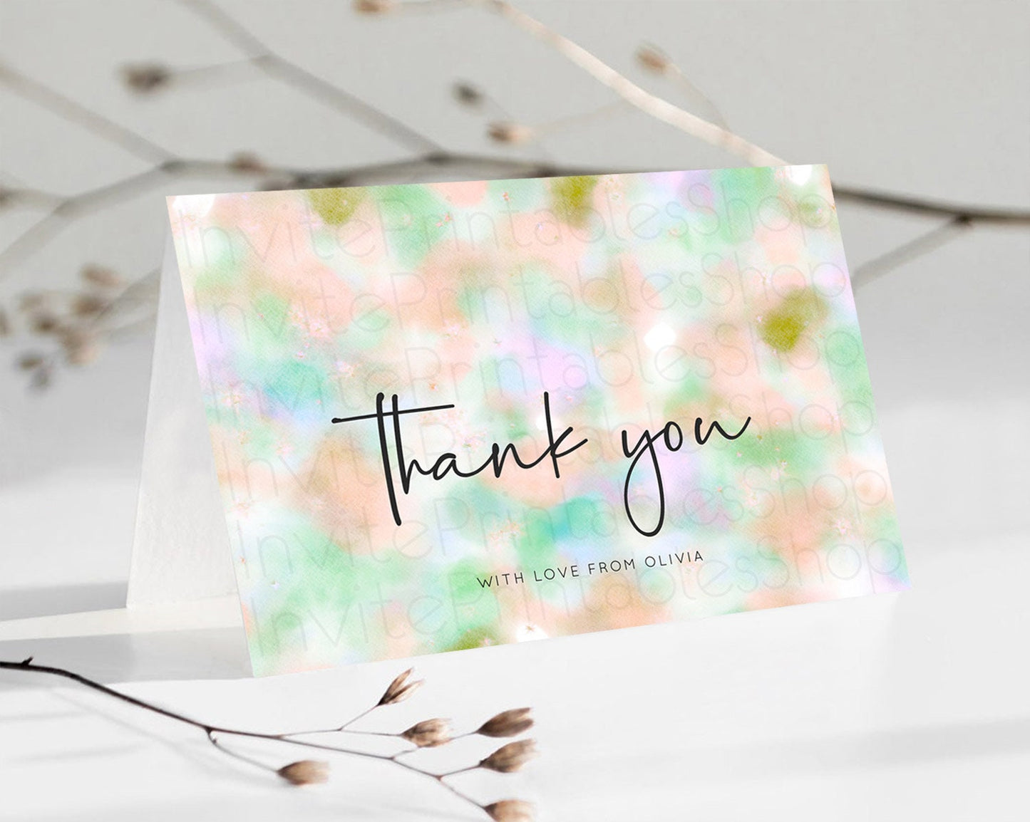 Pastel Thank You Rainbow Thank You Card Colorful Pastel Birthday Thank You Card Confetti Watercolor Pastel Teacher Thank You Cards D10693