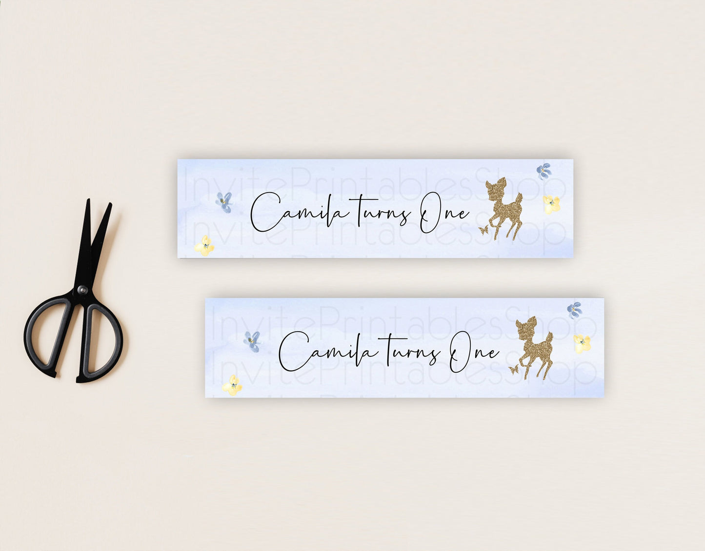 Fawn Deer Water Label Template Pastel Floral Deer Enchanted Forest Butterfly Party Decor Birthday Baptism Baby Shower Bridal Shower D10863