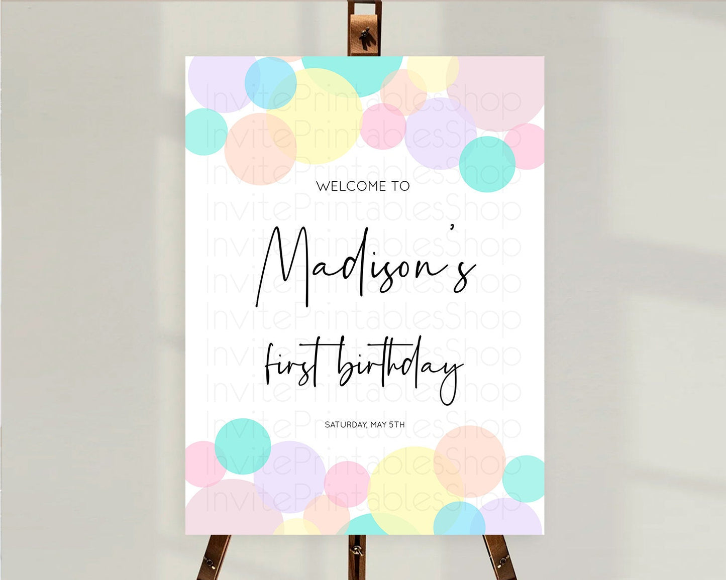 Rainbow Welcome Sign Pastel Welcome Board Pastel Rainbow Confetti Welcome Sign Colorful Bubbles Pastel First Birthday Welcome Sign D10223