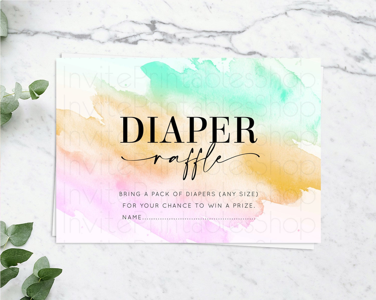 Pastel Diaper Raffle Card Pastel Rainbow Diaper Raffle Insert Colorful Ombre Watercolor Diaper Ticket Confetti Glitter Raffle Game D10962