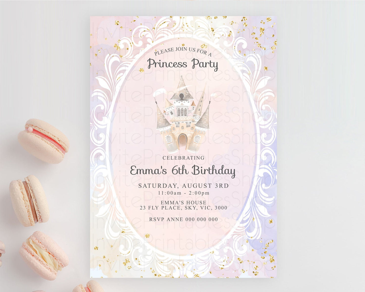 Princess Birthday Invitation Princess Invitation Pastel Invitation Royal Birthday Rainbow Color Enchanted Castle 1st First Birthday D10163