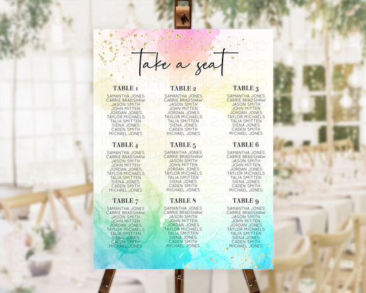 Editable Rainbow Seating Chart Pastel Seating Chart Colorful Pastel Watercol