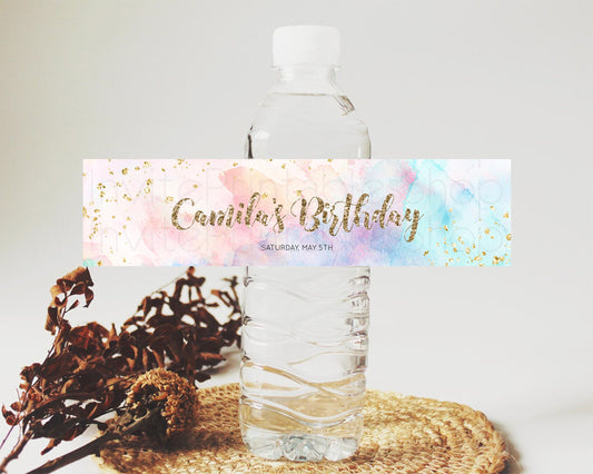 Editable Pastel Water Label Template Pastel Ombre Rainbow Watercolor Colorfu