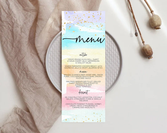 Editable Pastel Menu Pastel Rainbow Menu Template Colorful Pastel Table Deco