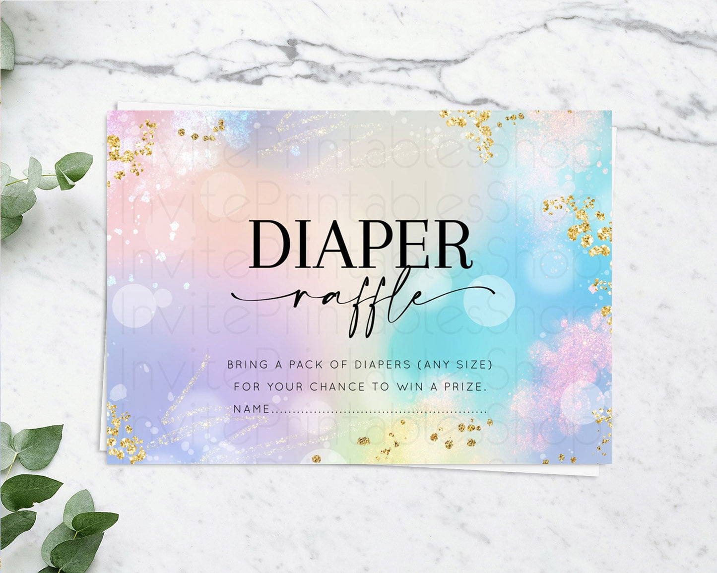 Rainbow Diaper Raffle Card Pastel Diaper Insert Colorful Pastel Watercolor Ombre Diaper Ticket Iridescent Sprinkles Raffle Game D10675