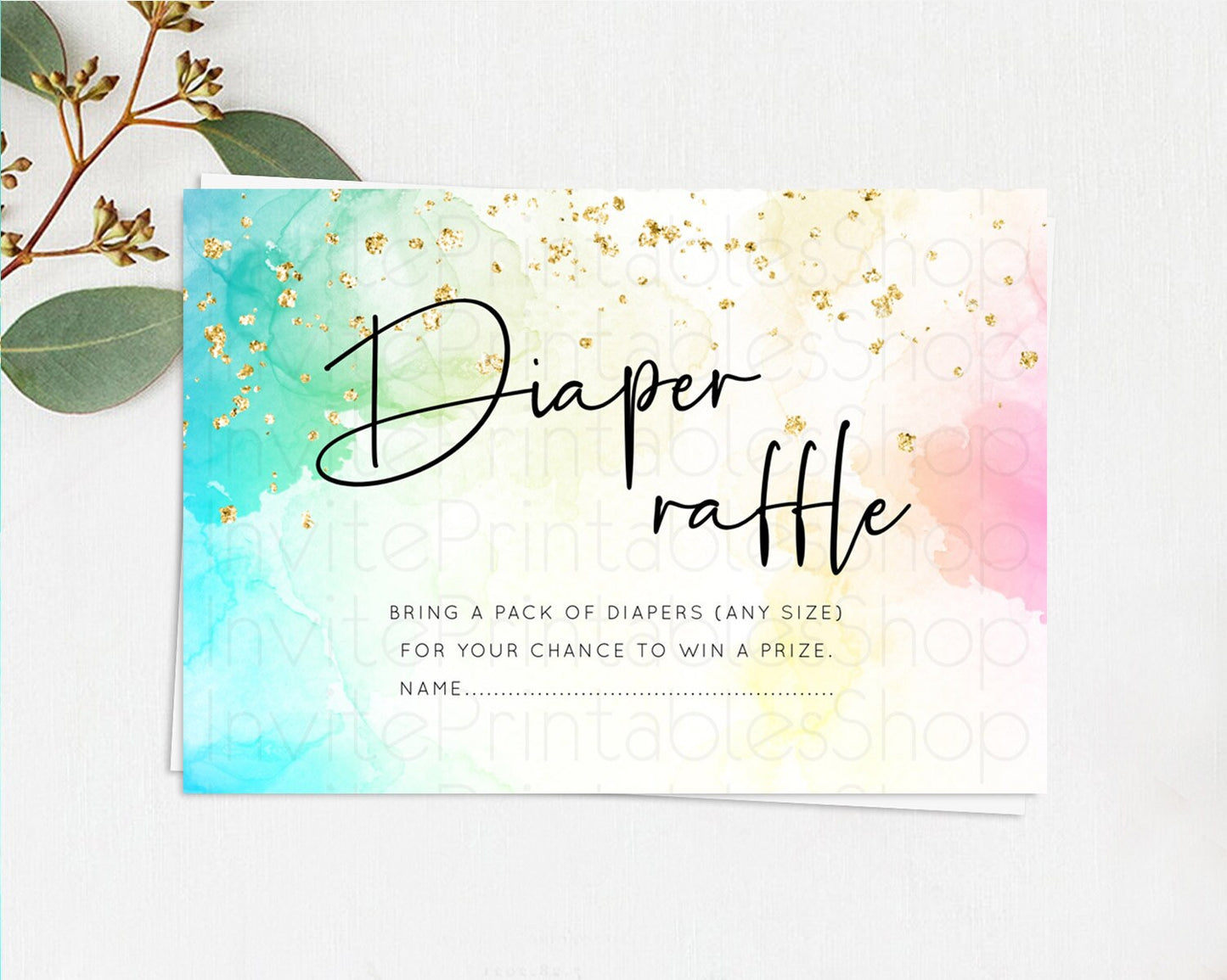 Pastel Diaper Raffle Card Pastel Rainbow Diaper Raffle Insert Colorful Ombre Watercolor Diaper Ticket Confetti Glitter Raffle Game D10151