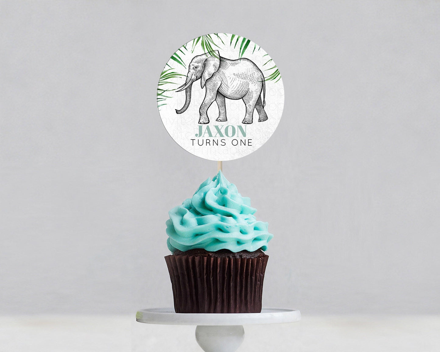 Elephant Cupcake Toppers Elephant Cupcake Elephant Party Safari Adventure Elephant Cupcake Topper Elephant Decor Zoo Fern Palm Leaf D10850