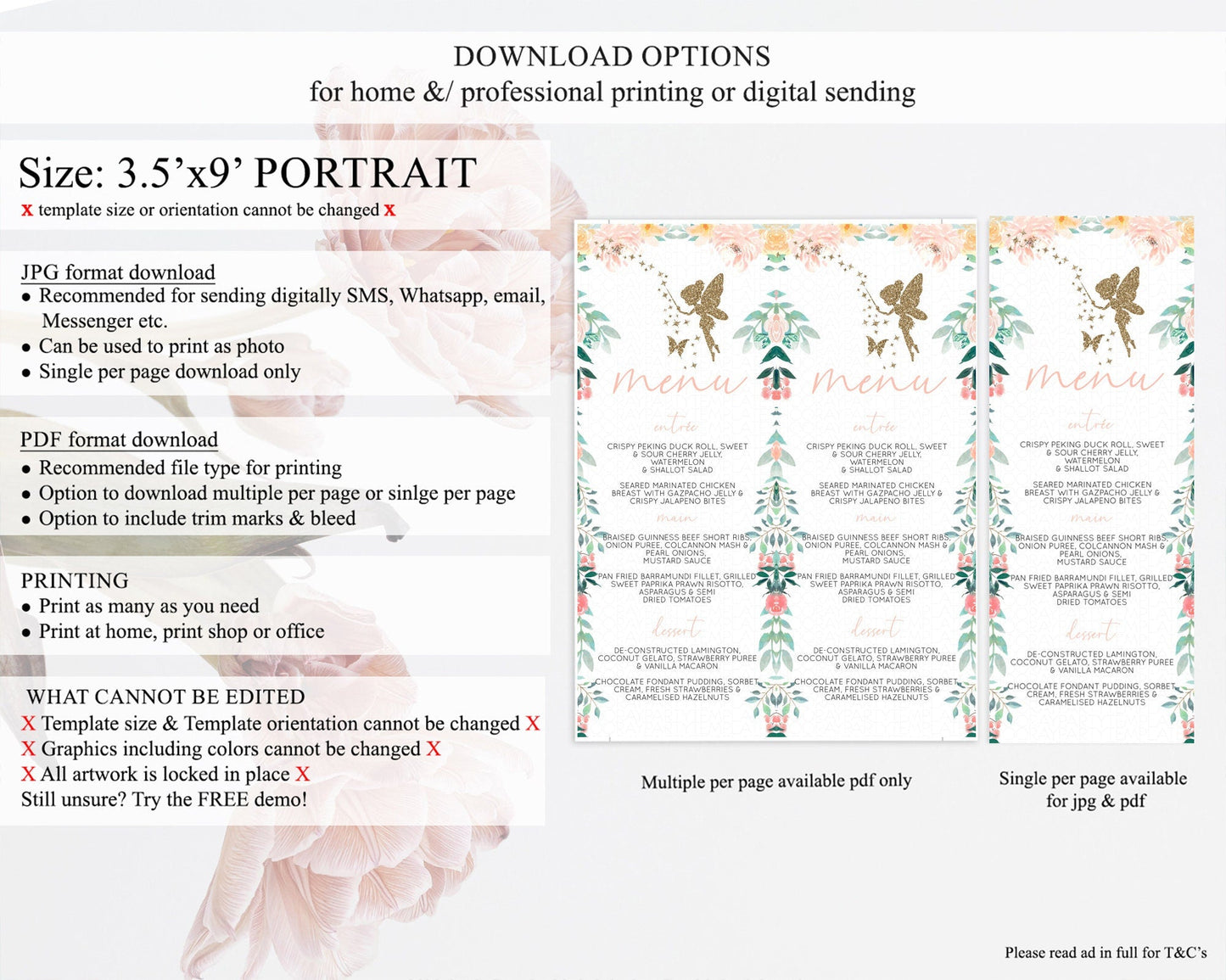 Fairy Menu Fairy Menu Template Enchanted Garden Pastel Floral Butterfly Table Decor Fairy Secret Garden Dinner Dessert Food Menu D10789