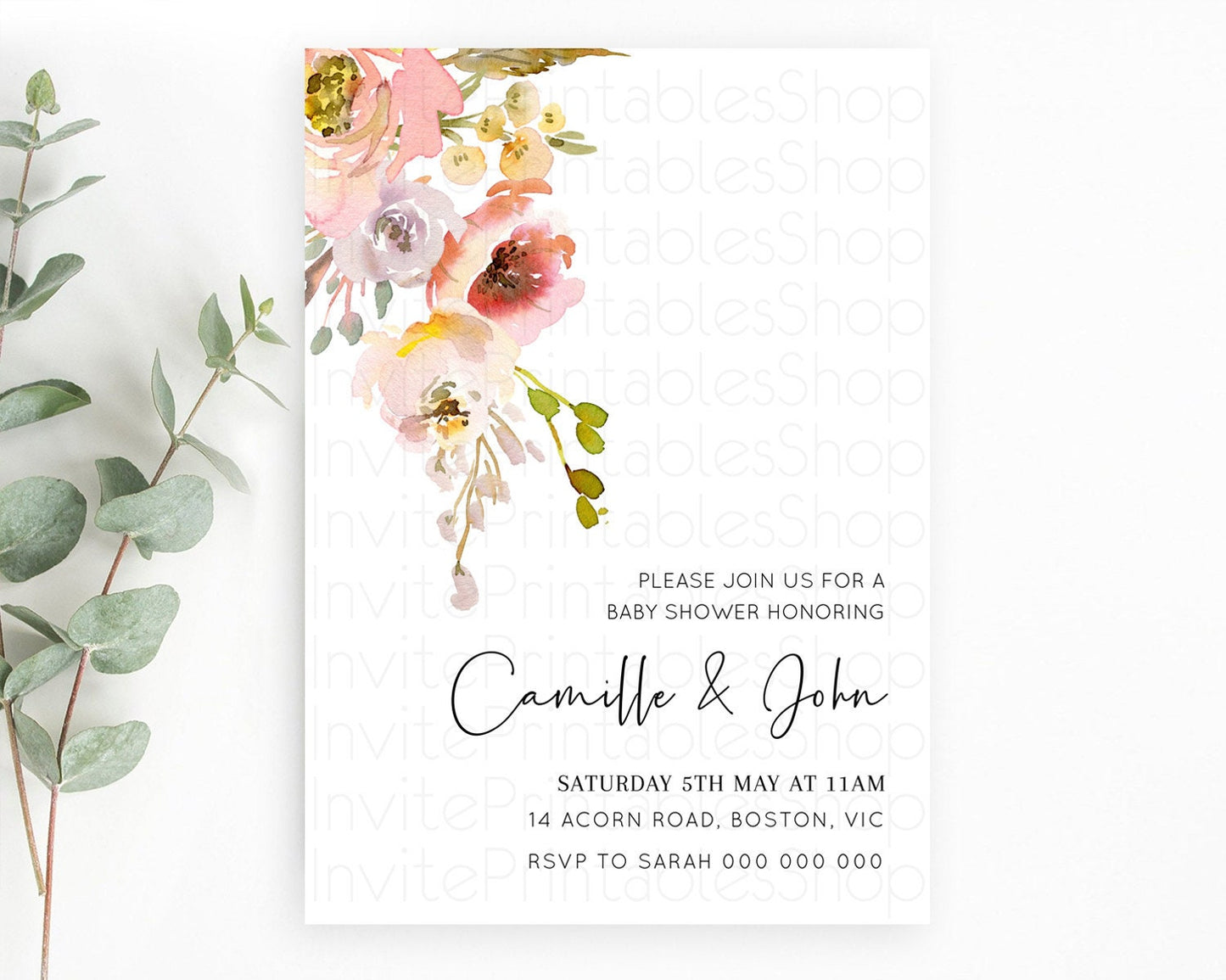 Wildflower Baby Shower Invitation Secret Garden Baby Shower Invitation Pastel Flowers Invite Enchanted Garden Shower Floral Theme D10194