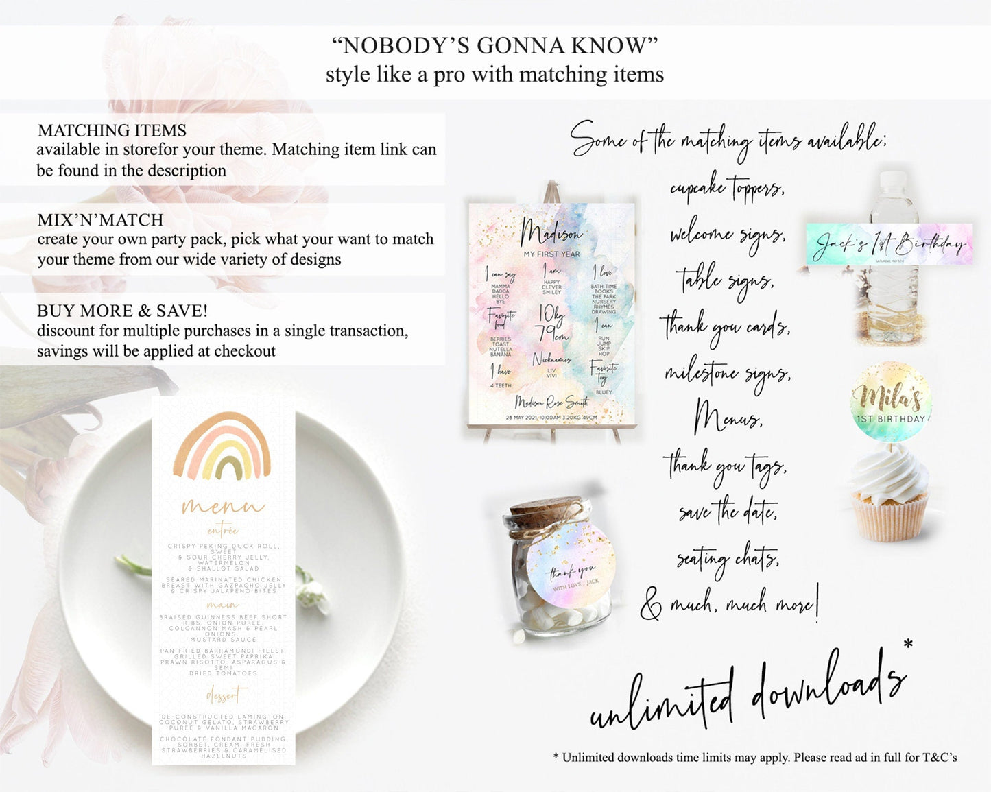 Pastel Rainbow Menu Boho Rainbow Menu Template Rainbow Boho Table Decor Pastel Rainbow Dinner Dessert Menu Rainbow Party Food Menu D10684