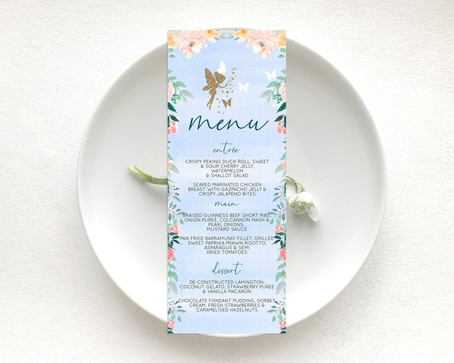 Fairy Menu Fairy Menu Template Enchanted Garden Pastel Floral Butterfly Table Decor Fairy Secret Garden Dinner Dessert Food Menu D10794