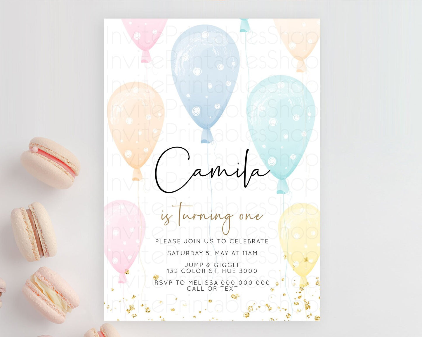 Balloon Birthday Invitation Pastel Birthday Invitation Pastel Balloon Invites Colorful Pastel Rainbow Balloon 3rd 2nd First Birthday D10776