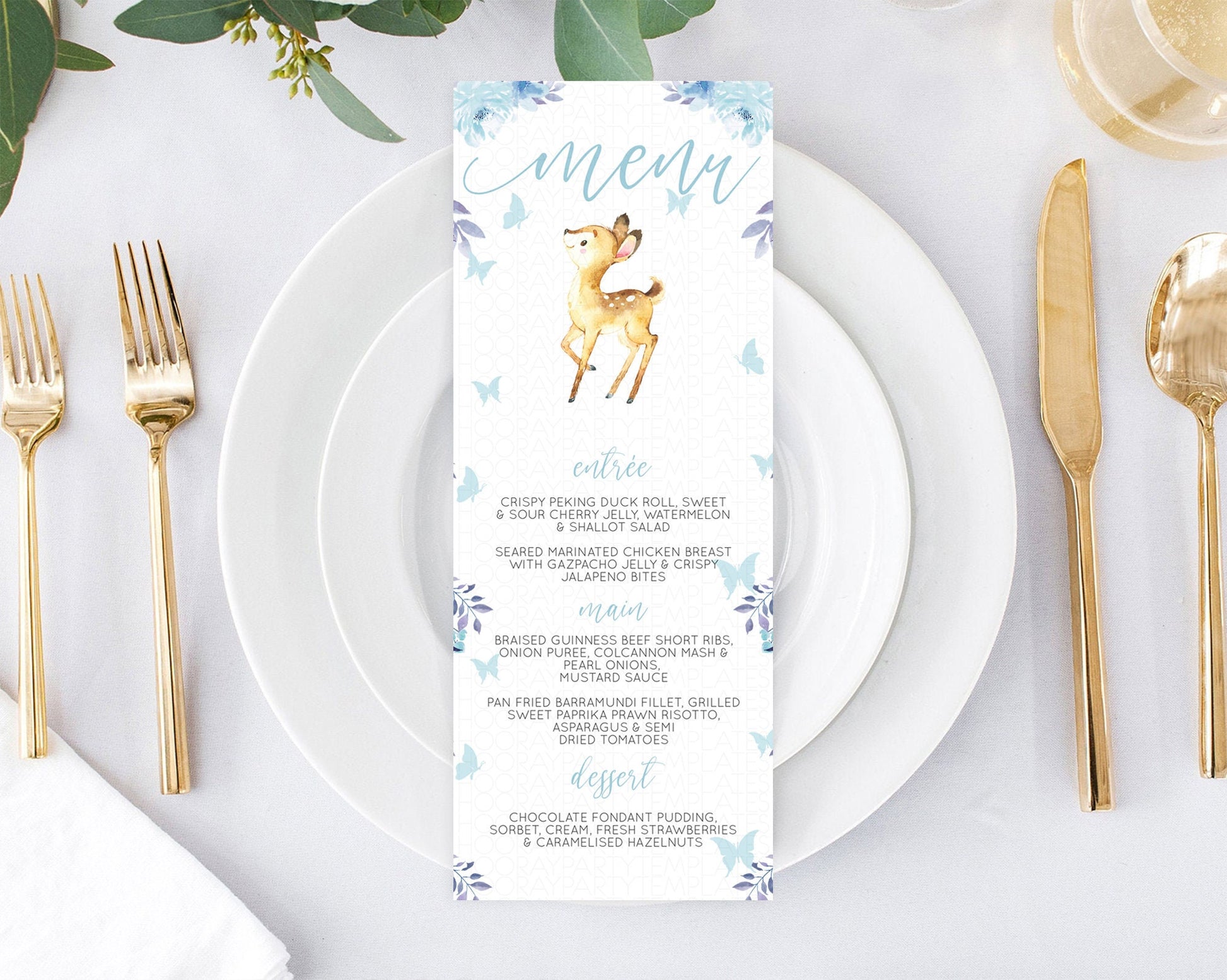 Editable Fawn Menu Deer Menu Template Pastel Floral Deer Table Decor Enchant