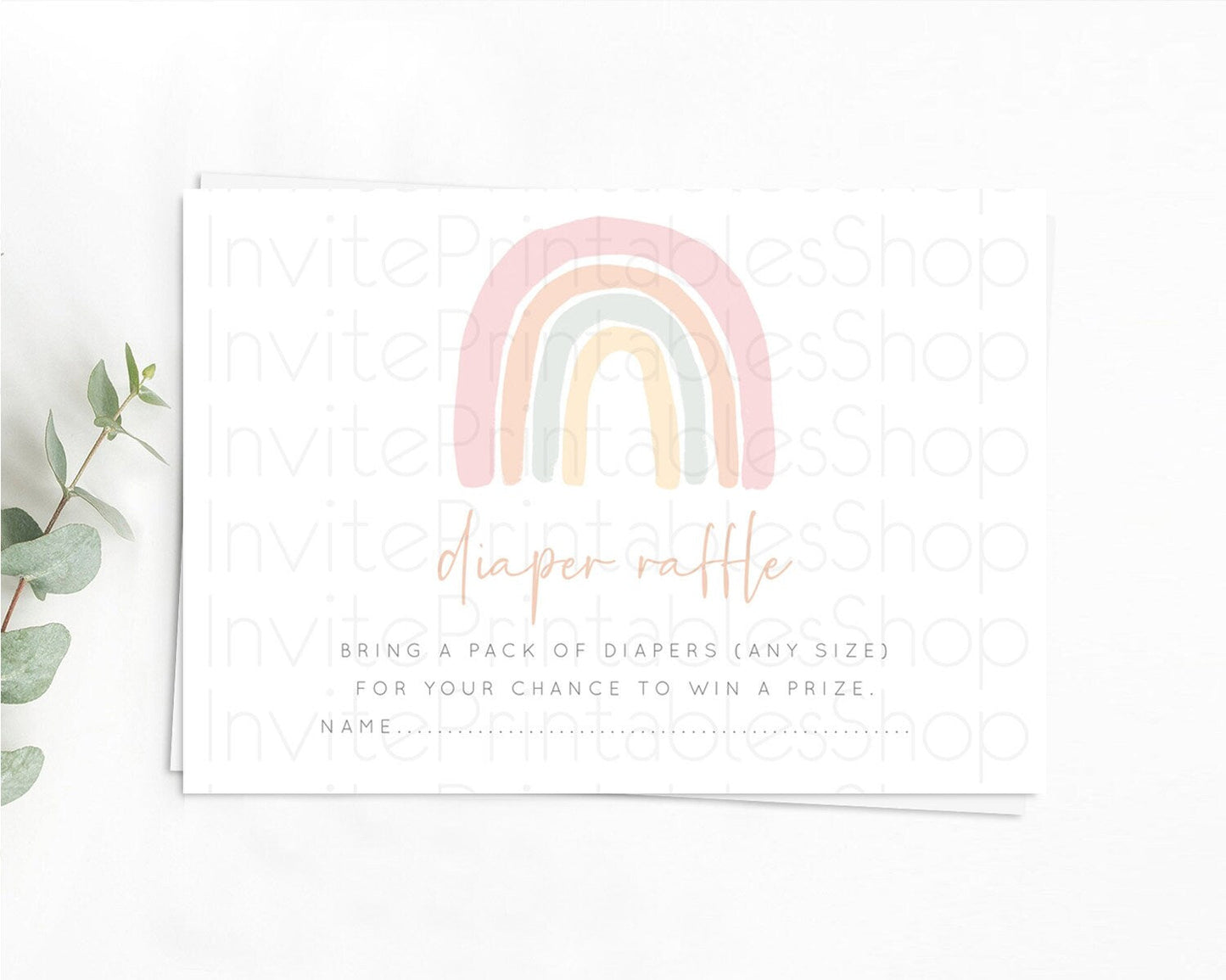 Pastel Rainbow Diaper Raffle Card Boho Rainbow Diaper Insert Boho Rainbow Diaper Ticket Pastel Watercolor Baby Shower Raffle Game D10162