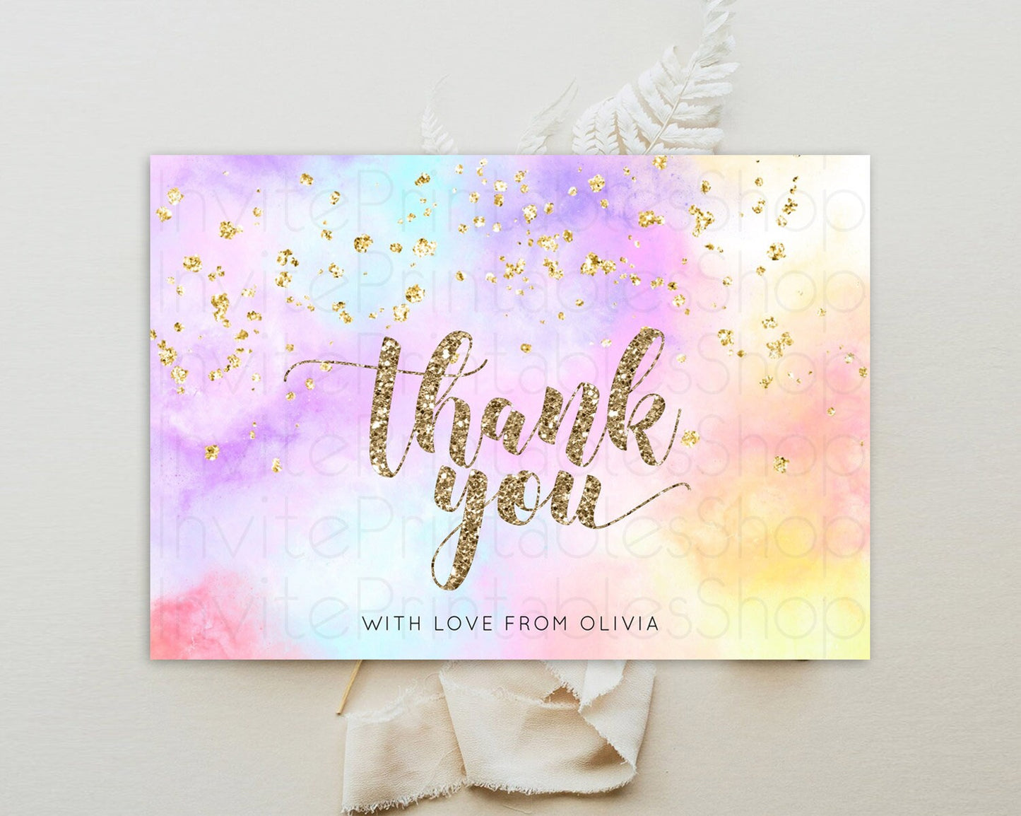 Pastel Thank You Rainbow Thank You Card Colorful Pastel Birthday Thank You Card Confetti Watercolor Pastel Teacher Thank You Cards D10435