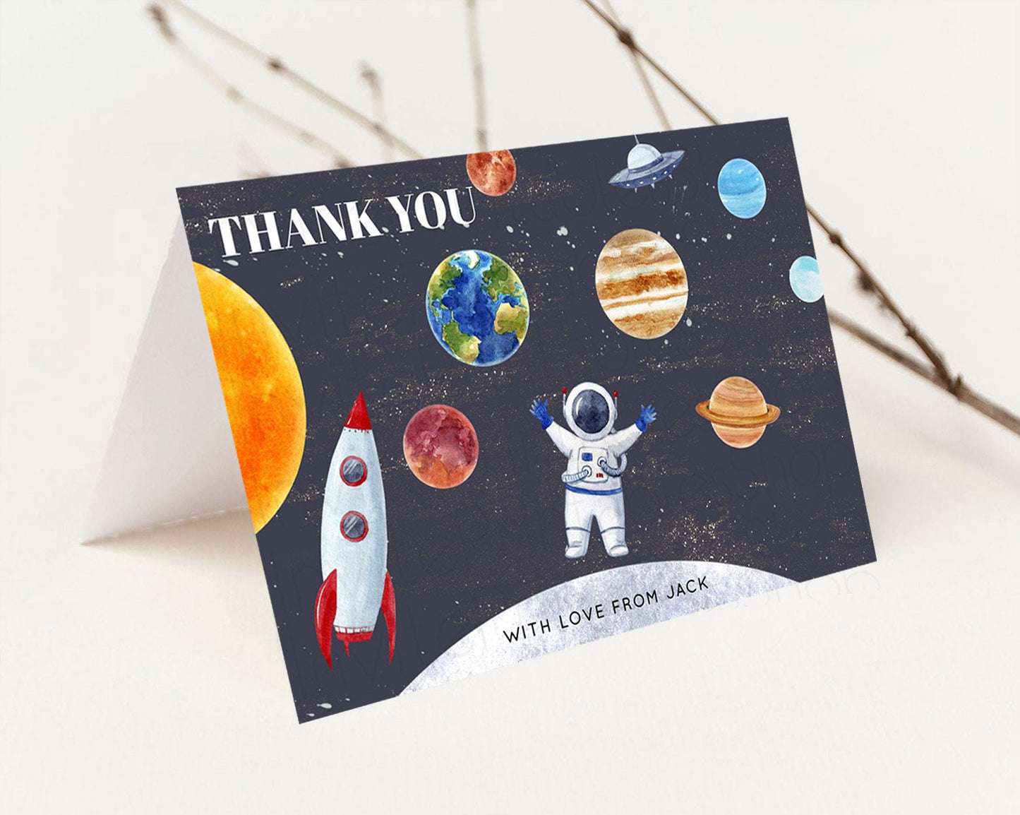 Space Thank You Space Thank You Card First Trip Around the Sun Thank You Card Planets Solar System First Birthday Thank You Cards D10430