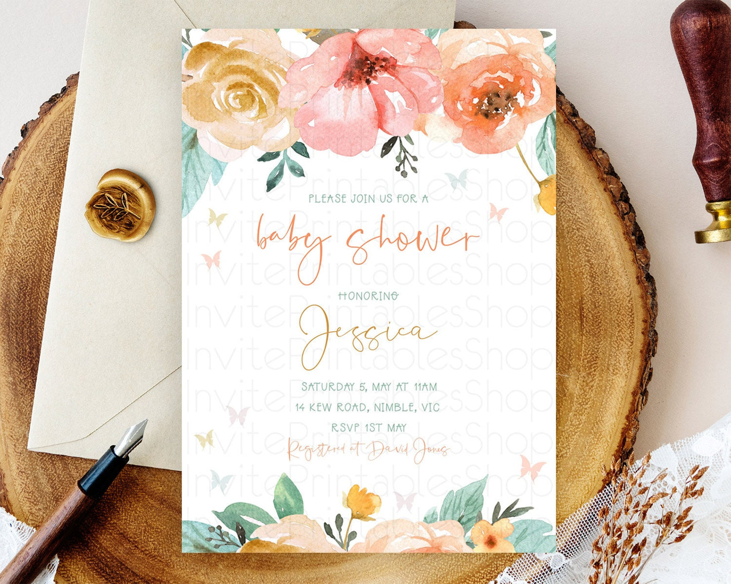 Wildflower Baby Shower Invitation Secret Garden Baby Shower Invitation Pastel Flowers Invite Enchanted Garden Shower Floral Theme D10347