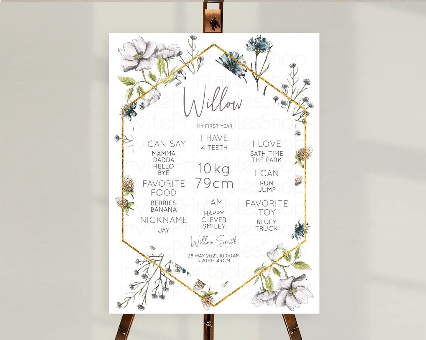 Secret Garden Milestone Board Wildflower First Birthday Milestone Poster Pastel Flowers Milestone Boho Wildflower 1st Birthday Sign D11002