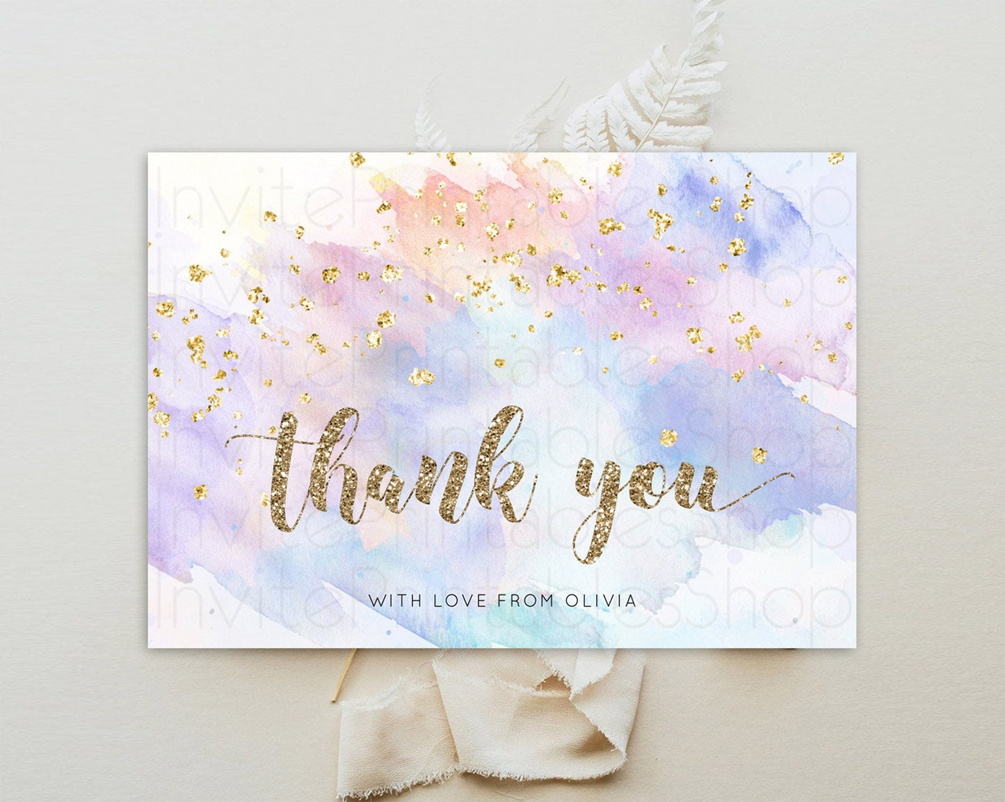 Pastel Thank You Rainbow Thank You Card Colorful Pastel Birthday Thank You Card Confetti Watercolor Pastel Teacher Thank You Cards D10583