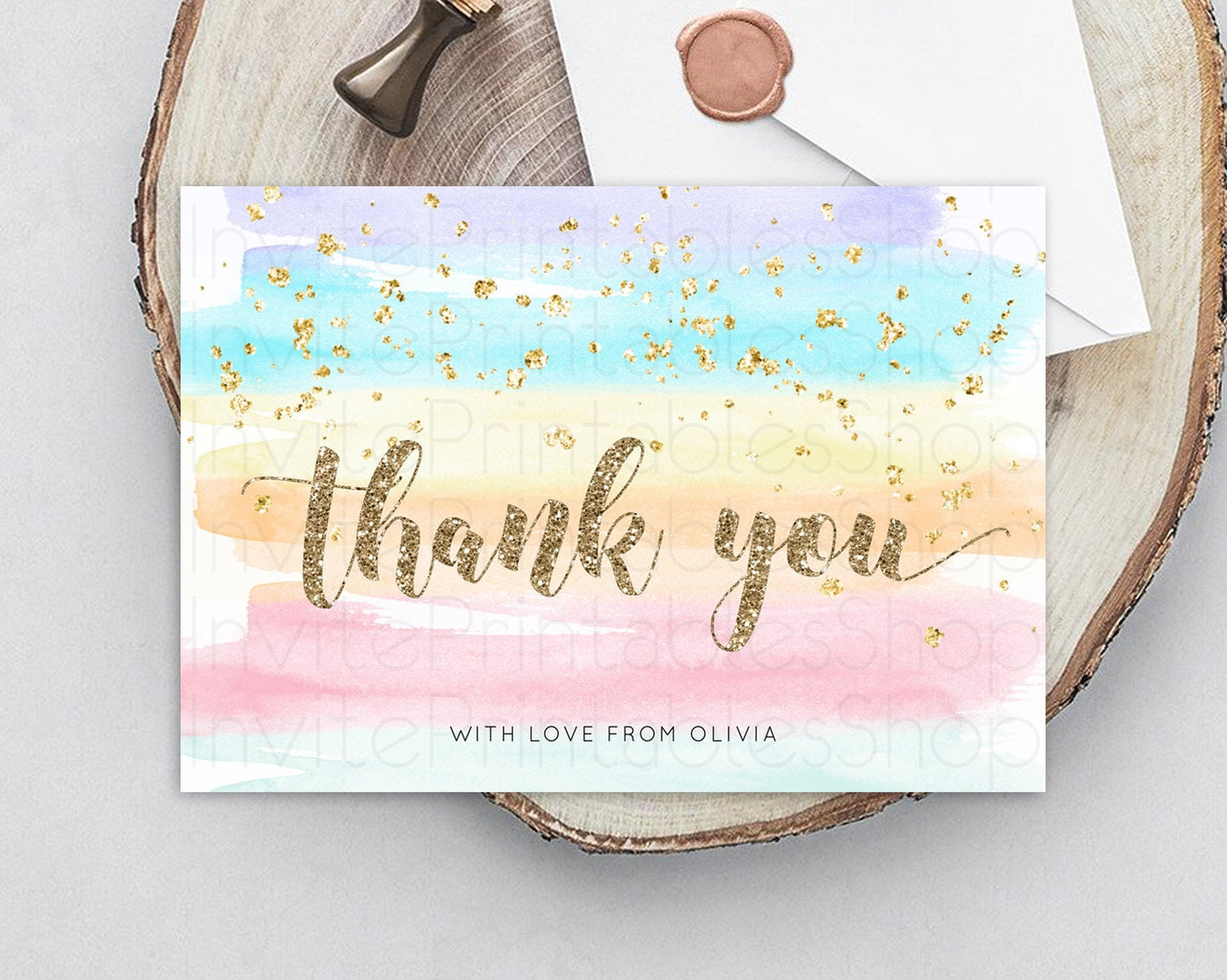 Pastel Thank You Rainbow Thank You Card Colorful Pastel Birthday Thank You Card Confetti Watercolor Pastel Teacher Thank You Cards D10508