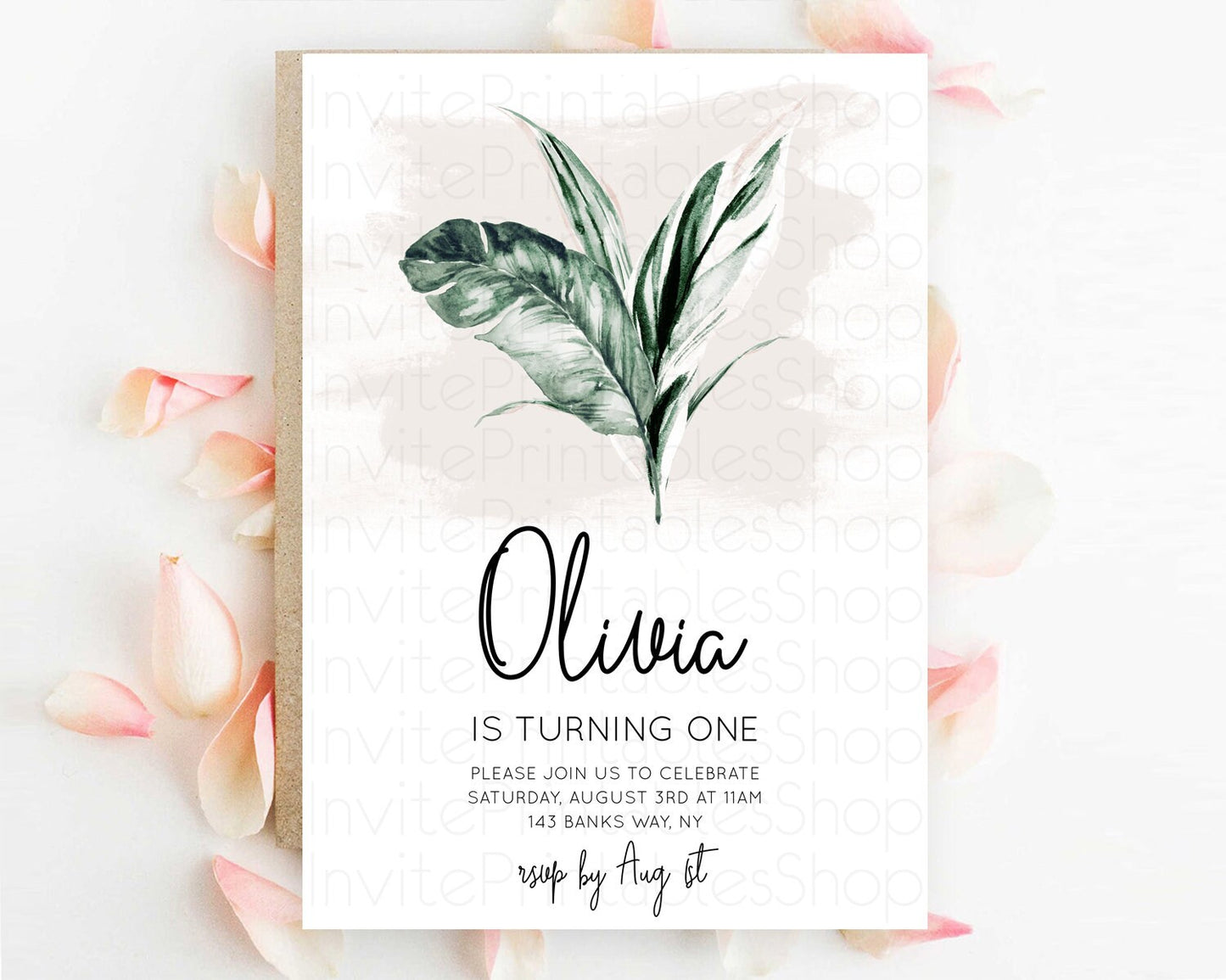 Tropical Invitation Tropical Birthday Invitation Tropical Floral Invitation Palm Leaf Fern Invite Frangipani White Orchid Invitation D11051