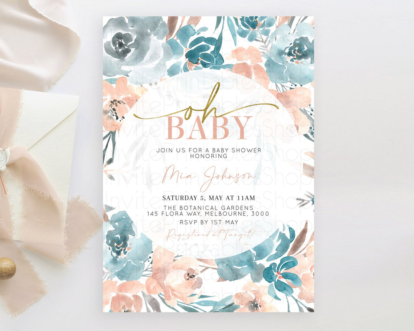 Wildflower Baby Shower Invitation Secret Garden Baby Shower Invitation Pastel Flowers Invite Enchanted Garden Shower Floral Theme D10190