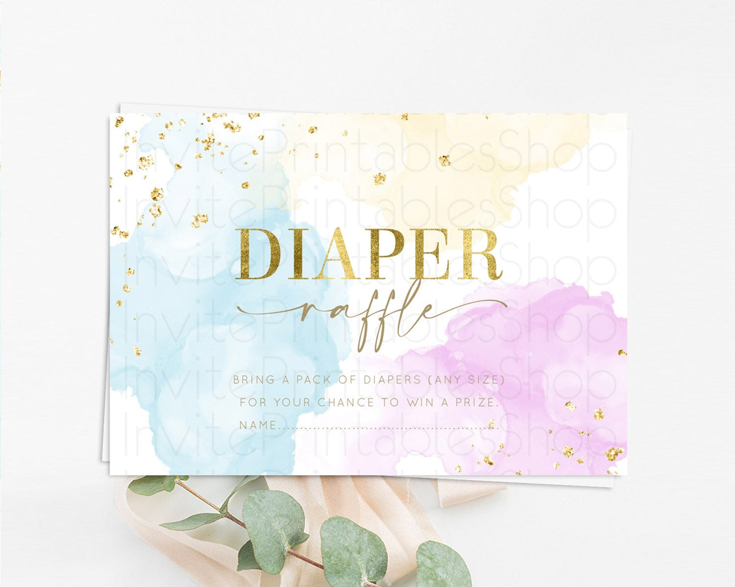 Pastel Diaper Raffle Card Pastel Rainbow Diaper Raffle Insert Colorful Ombre Watercolor Diaper Ticket Confetti Glitter Raffle Game D10204