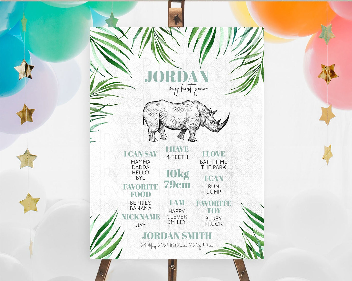 Rhino First Birthday Milestone Board Rhino Milestone Poster Rhino Decor Safari Adventure Rhino First Birthday Welcome Sign D10848