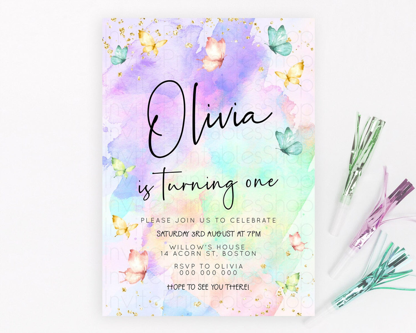 Pastel Butterfly Birthday Invitation Butterfly Birthday Invitation Whimsical Butterfly Enchanted Garden 1st 2nd Birthday Invitation D23203