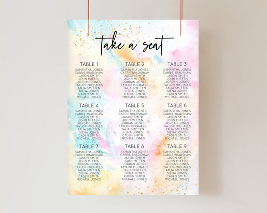 Rainbow Seating Chart Pastel Clouds Seating Sign Sprinkles Colorful Seating Poster Ombre Colors Wedding Christening Birthday Baptism TC566