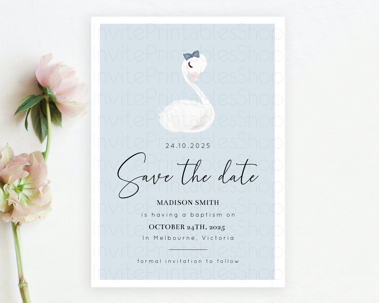 Editable Swan Save The Date Template Swan Princess Ballet Party Enchanted Sw