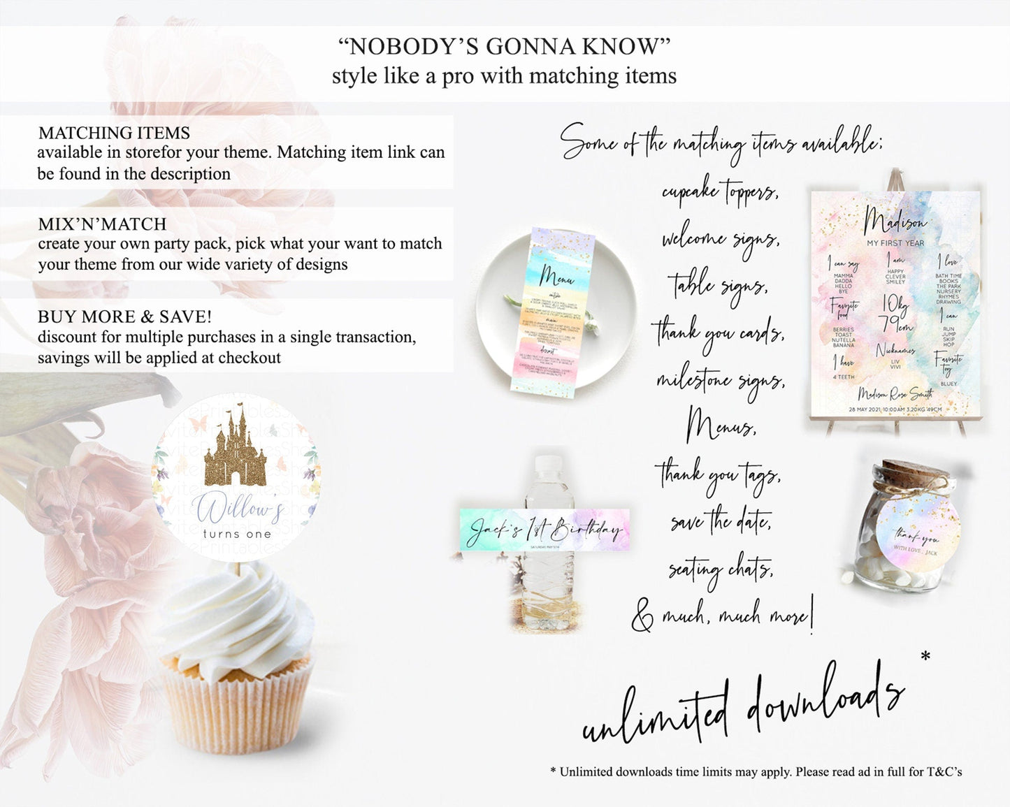 Princess Cupcake Toppers Castle Cupcake Toppers Royal Princess Decor Fairy Tale Enchanted Castle Pastel Floral Garden Table Number D10931