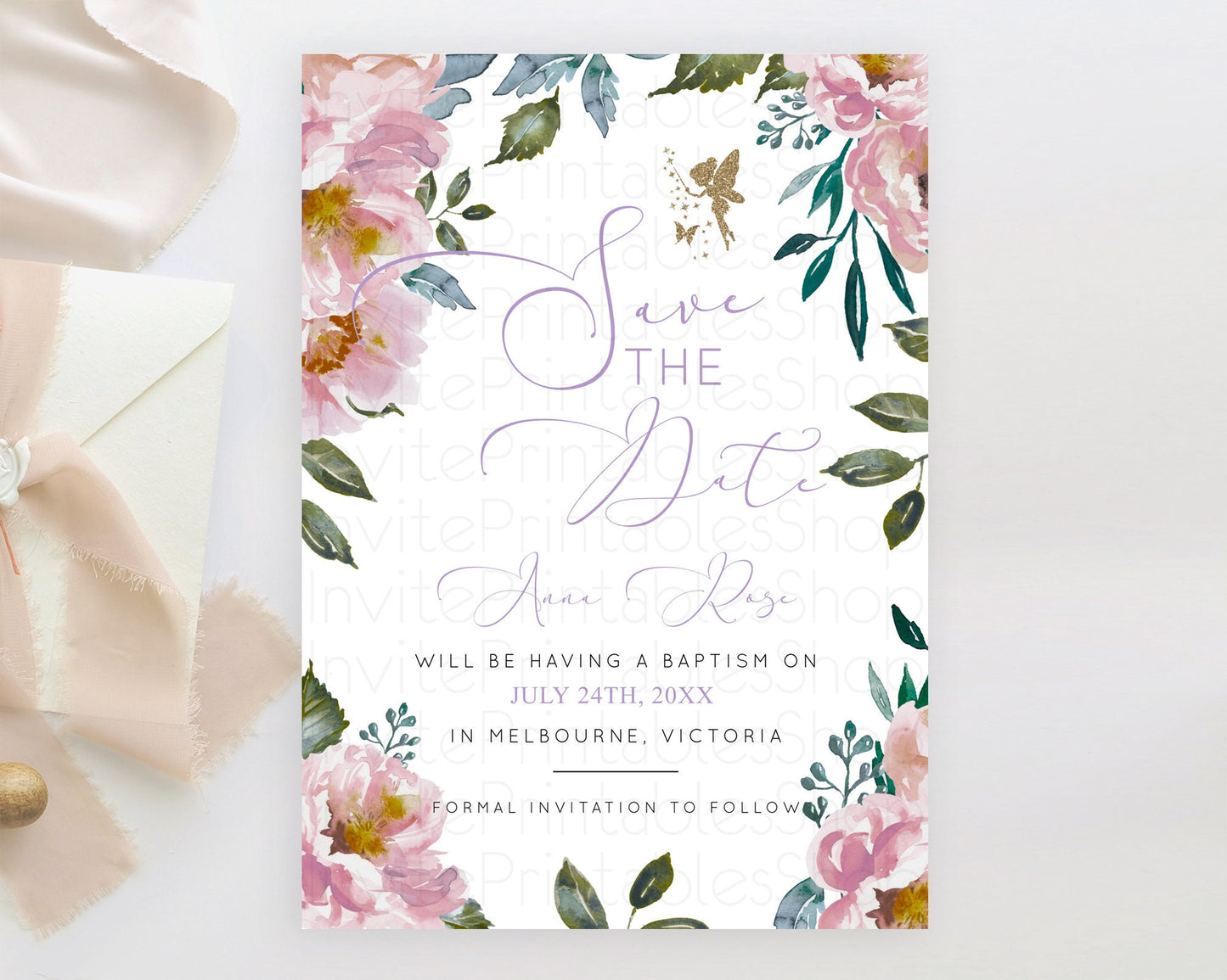 Fairy Save The Date Template Enchanted Garden Pastel Floral Butterfly Party Secret Garden Birthday Baptism Baby Shower Bridal Shower D10727