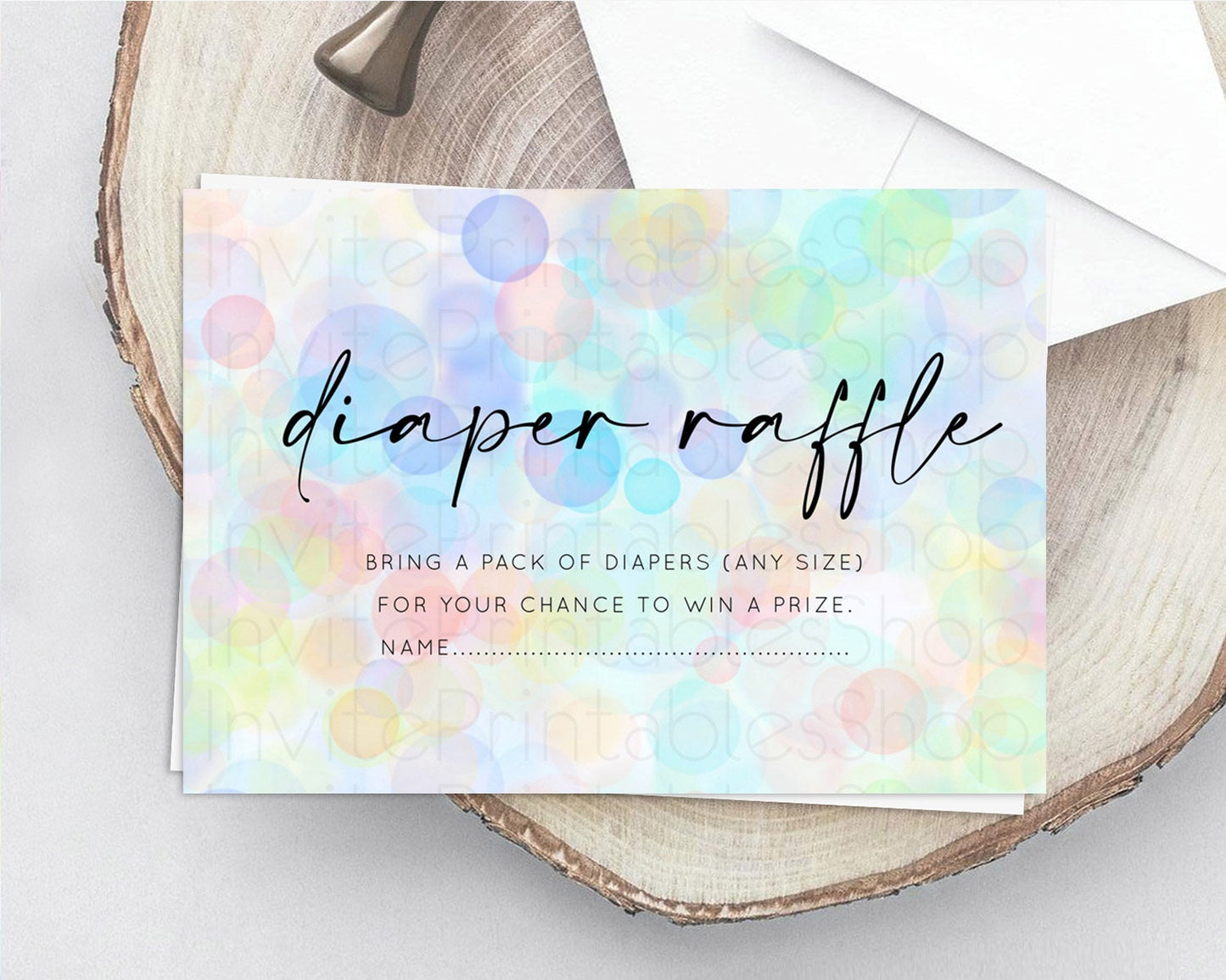 Pastel Diaper Raffle Card Bubble Bath Baby Shower Diapers Insert Rainbow Diaper Ticket Pastel Bubbles Colorful Confetti Raffle Game D10446