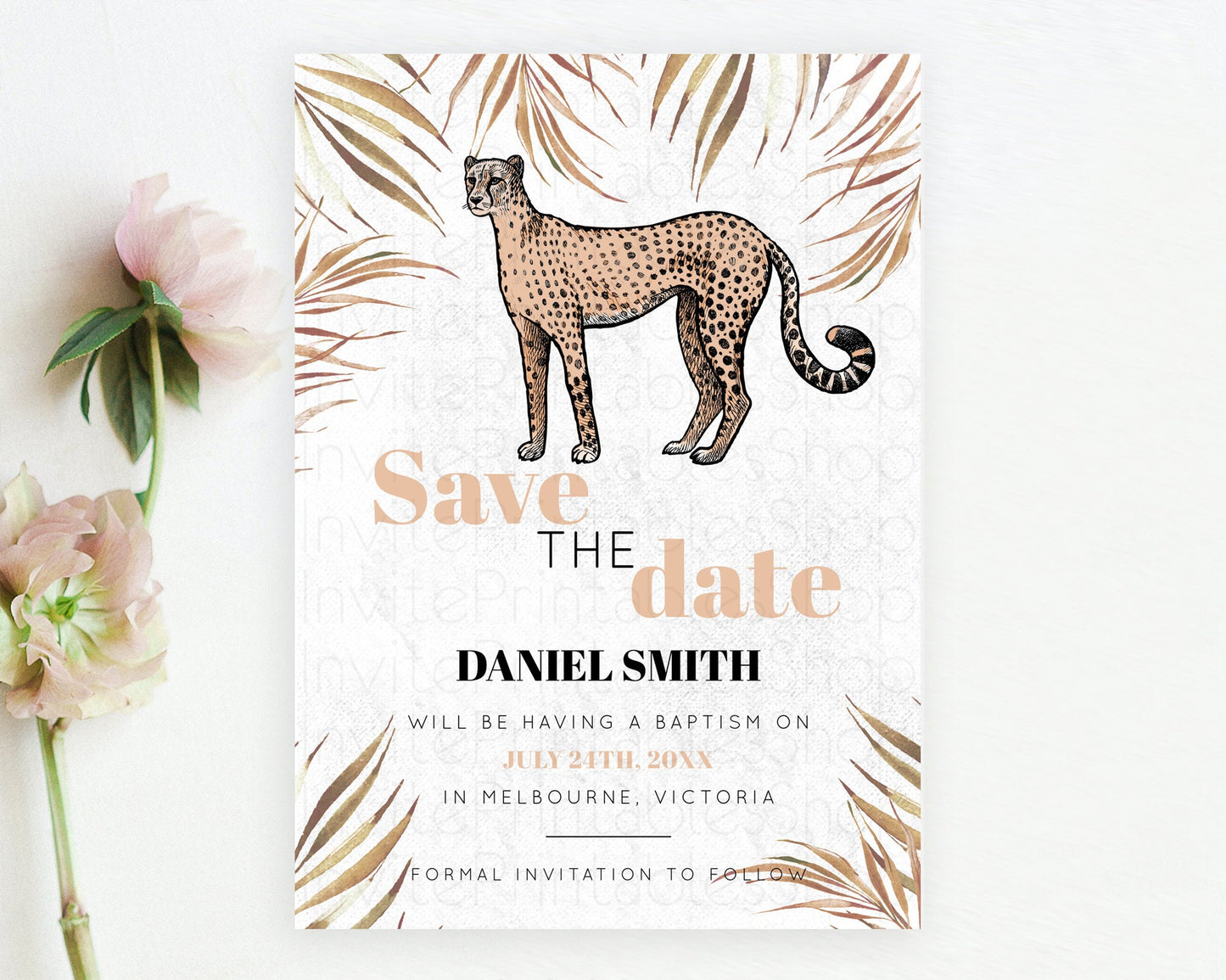 Cheetah Save The Date Template Cheetah Party Save The Date Safari Adventure Cheetah Minimal Theme 1st Birthday Baptism Baby Shower D10291