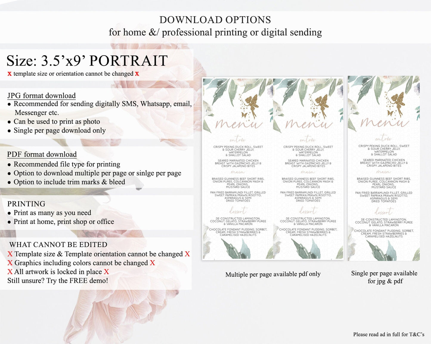 Fairy Menu Fairy Menu Template Enchanted Garden Pastel Floral Butterfly Table Decor Fairy Secret Garden Dinner Dessert Food Menu D10800
