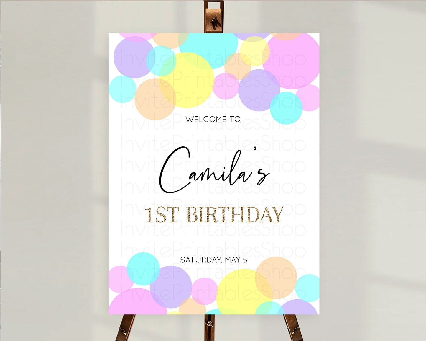 Rainbow Welcome Sign Pastel Welcome Board Pastel Rainbow Confetti Welcome Sign Colorful Bubbles Pastel First Birthday Welcome Sign D10407