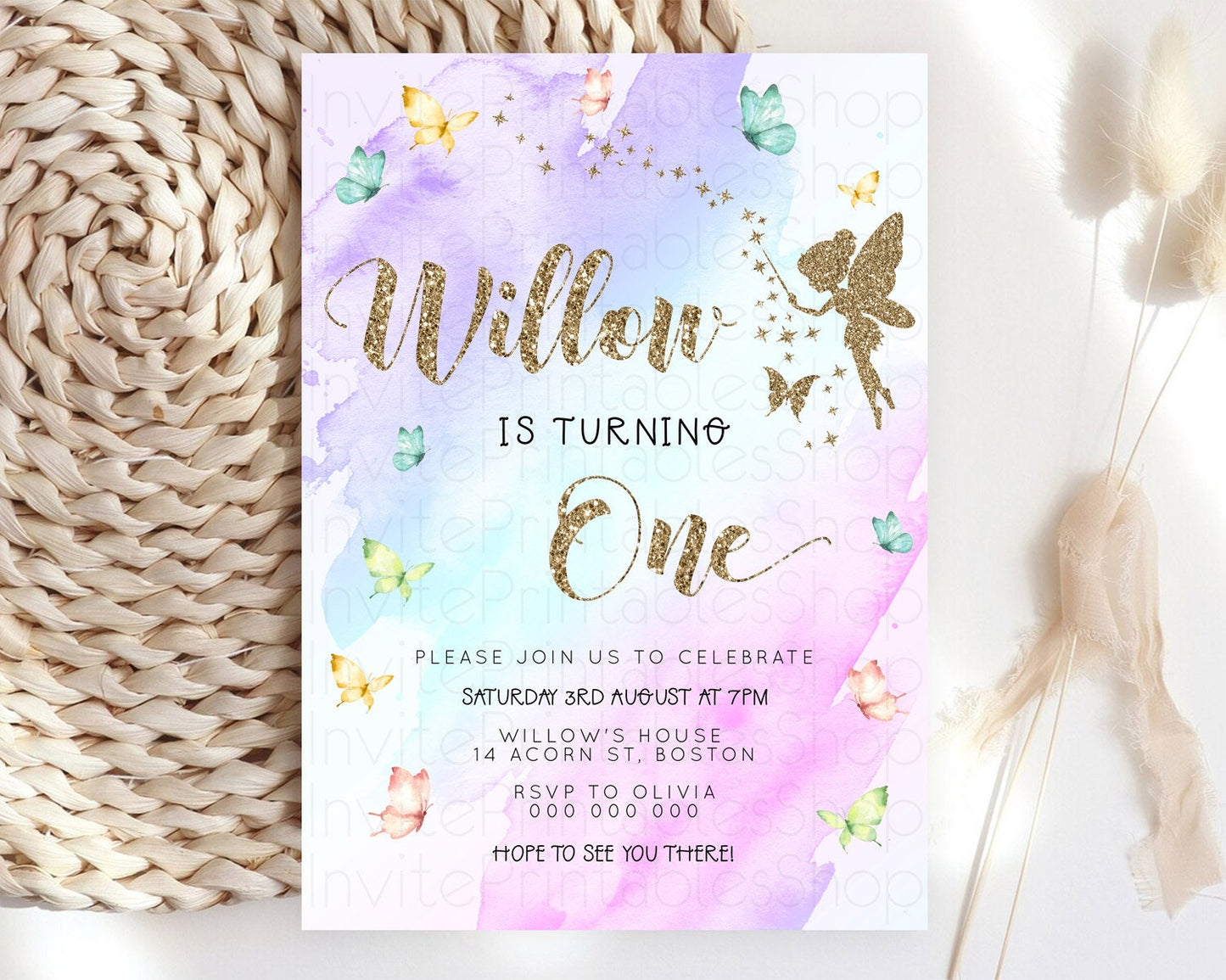 Editable Pastel Fairy Birthday Invitation Pastel Butterflies Fairy Birthday