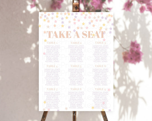 Star Seating Chart Pastel Stars Seating Chart Shooting Star Sprinkle Stars Rainbow Colorful Confetti Twinkle Little Star Decor D10810